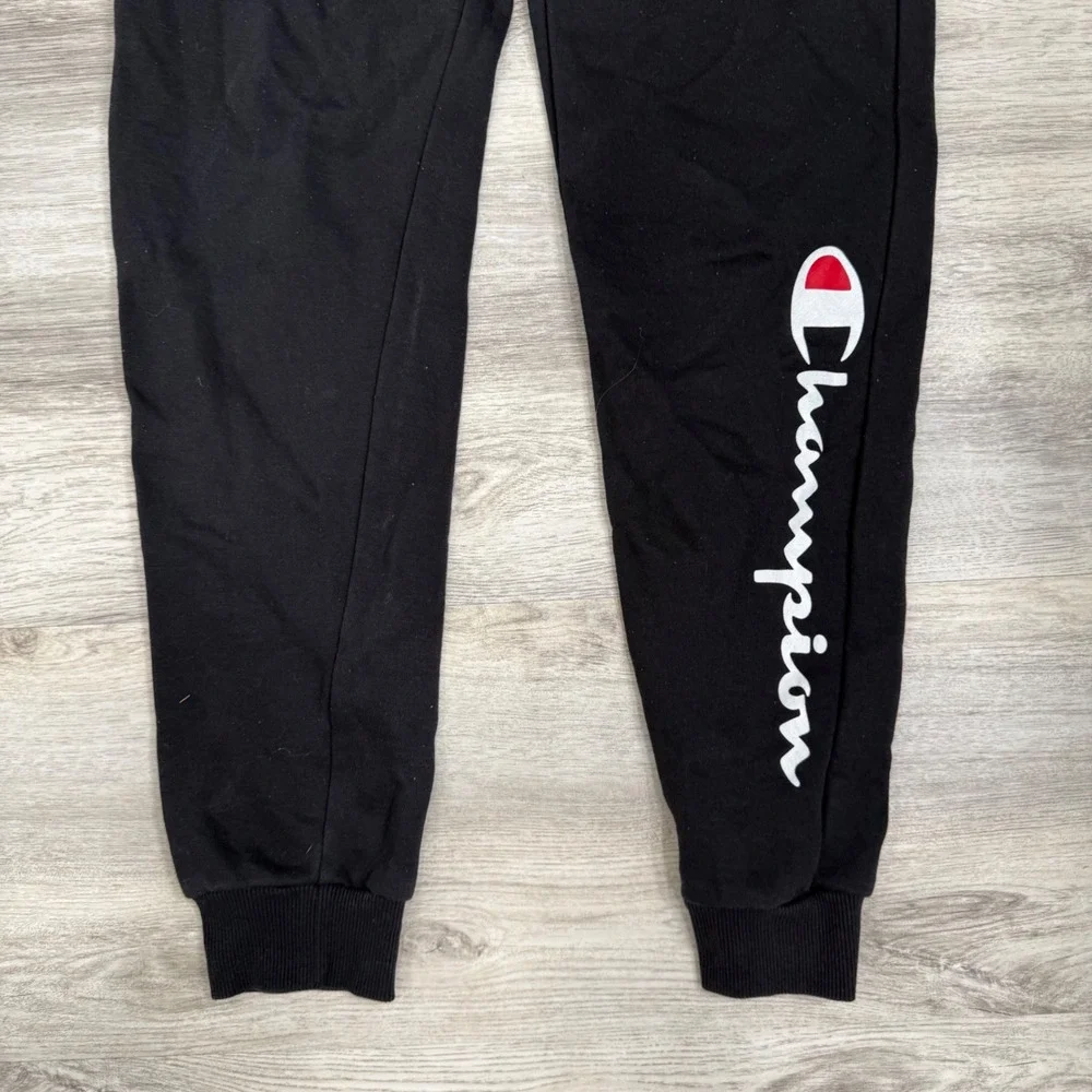 Champion Kids Black Joggers Sweatpants Large 14/16 Script Logo C‎ Patch Pocket
